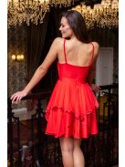 Abigél - červené mini šaty z elastického materiálu,  s preloženým dekoltom a tylovou sukňou