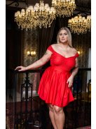 Inez - červené mini šaty s trblietavým tylom,  nariaseným topom a romantickými rukávmi