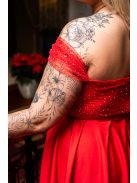 Inez - červené mini šaty s trblietavým tylom,  nariaseným topom a romantickými rukávmi