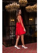 Scarlett - špeciálne mini šaty s prekríženou látkou na chrbte, v červenej farbe, z elastického materiálu, so štrasovým tylom