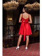 Dália - červené mini šaty so zaväzovaním na chrbte, z tylového materiálu, štrasovou aplikáciou