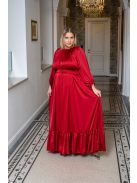 Clarissa - maxi šaty s dlhým rukávom a volánovým spodkom, z light saténového materiálu vo višňovo-červenej farbe