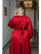 Clarissa - maxi šaty s dlhým rukávom a volánovým spodkom, z light saténového materiálu vo višňovo-červenej farbe