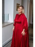 Clarissa - maxi šaty s dlhým rukávom a volánovým spodkom, z light saténového materiálu vo višňovo-červenej farbe