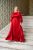 Clarissa - maxi šaty s dlhým rukávom a volánovým spodkom, z light saténového materiálu vo višňovo-červenej farbe