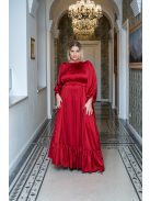 Clarissa - maxi šaty s dlhým rukávom a volánovým spodkom, z light saténového materiálu vo višňovo-červenej farbe