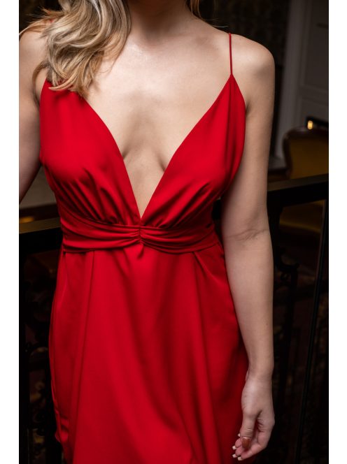 Zelma - mini šaty z mušelínového materiálu so špagetovými ramienkami a  hlbokým výstrihom, v červenej farbe