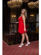 Zelma - mini šaty z mušelínového materiálu so špagetovými ramienkami a  hlbokým výstrihom, v červenej farbe