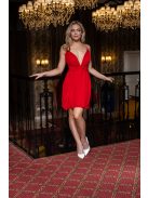 Zelma - mini šaty z mušelínového materiálu so špagetovými ramienkami a  hlbokým výstrihom, v červenej farbe