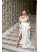 Inez - romantické, biele saténové maxi šaty s nariaseným topom a trblietavým tylom