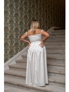 Inez - romantické, biele saténové maxi šaty s nariaseným topom a trblietavým tylom