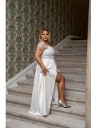 Inez - romantické, biele saténové maxi šaty s nariaseným topom a trblietavým tylom