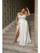 Inez - romantické, biele saténové maxi šaty s nariaseným topom a trblietavým tylom