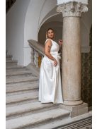 Manka - bezrukávové, saténové maxi šaty, zdobené mašľou v páse, v bielej farbe