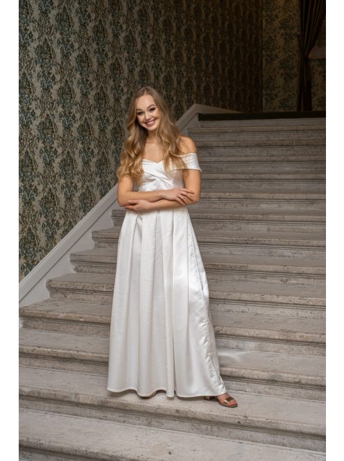 Audrey - saténové maxi šaty so srdiečkovým výstrihom, v bielej farbe