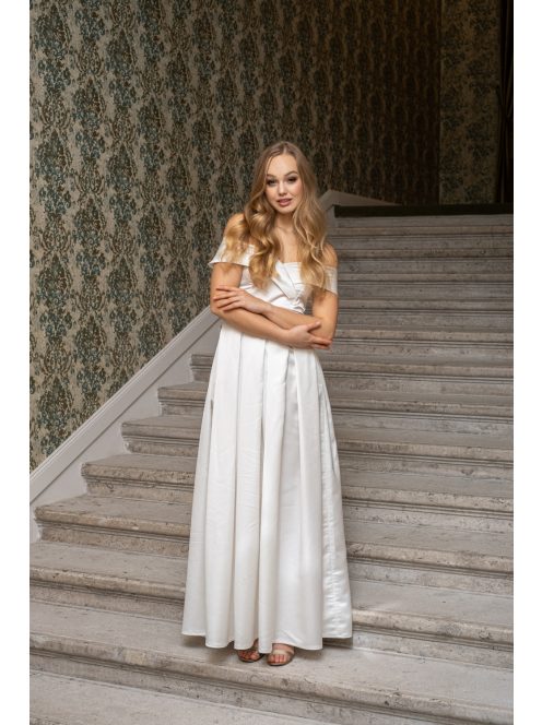 Audrey - saténové maxi šaty so srdiečkovým výstrihom, v bielej farbe