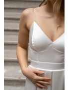 Zenina - saténové maxi šaty s výstrihom do V a špagetovými ramienkami, v bielej farbe