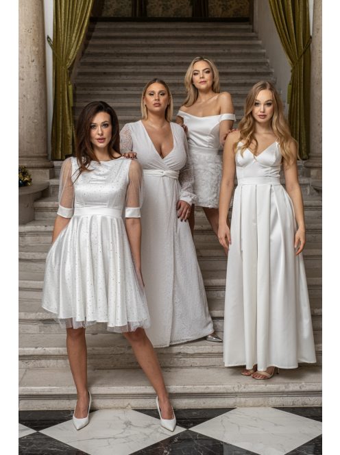 Zenina - saténové maxi šaty s výstrihom do V a špagetovými ramienkami, v bielej farbe