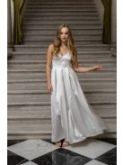 Zenina - saténové maxi šaty s výstrihom do V a špagetovými ramienkami, v bielej farbe