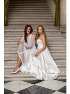 Evelin - saténové maxi šaty s volánovým lemom a  hrubými ramienkami, v bielej farbe