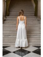 Evelin - saténové maxi šaty s volánovým lemom a  hrubými ramienkami, v bielej farbe