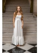 Evelin - saténové maxi šaty s volánovým lemom a  hrubými ramienkami, v bielej farbe