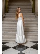 Evelin - saténové maxi šaty s volánovým lemom a  hrubými ramienkami, v bielej farbe