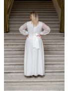 Daisy - zavinovacie, mušelínové maxi šaty s dlhým rukávom a čipkou, v bielej farbe