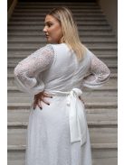 Daisy - zavinovacie, mušelínové maxi šaty s dlhým rukávom a čipkou, v bielej farbe