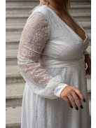 Daisy - zavinovacie, mušelínové maxi šaty s dlhým rukávom a čipkou, v bielej farbe