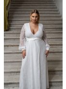 Daisy - zavinovacie, mušelínové maxi šaty s dlhým rukávom a čipkou, v bielej farbe