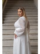 Daisy - zavinovacie, mušelínové maxi šaty s dlhým rukávom a čipkou, v bielej farbe