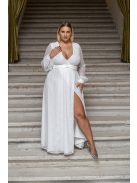 Daisy - zavinovacie, mušelínové maxi šaty s dlhým rukávom a čipkou, v bielej farbe