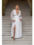 Daisy - zavinovacie, mušelínové maxi šaty s dlhým rukávom a čipkou, v bielej farbe