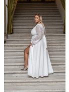 Daisy - zavinovacie, mušelínové maxi šaty s dlhým rukávom a čipkou, v bielej farbe