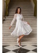 Csinszka - čipkované midi šaty s dlhým rukávom, v bielej farbe