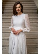 Csinszka - čipkované midi šaty s dlhým rukávom, v bielej farbe