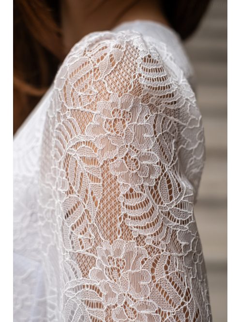 Csinszka - čipkované midi šaty s dlhým rukávom, v bielej farbe