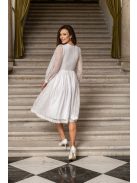 Csinszka - čipkované midi šaty s dlhým rukávom, v bielej farbe