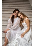 Csinszka - čipkované midi šaty s dlhým rukávom, v bielej farbe