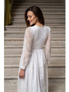 Csinszka - čipkované midi šaty s dlhým rukávom, v bielej farbe