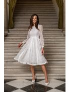 Csinszka - čipkované midi šaty s dlhým rukávom, v bielej farbe