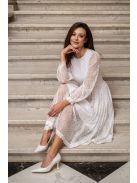 Csinszka - čipkované midi šaty s dlhým rukávom, v bielej farbe