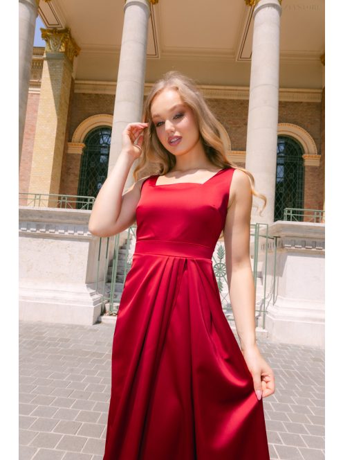Maya - bordópiros szatén alkalmi ruha átlapolt rakásos szoknyával