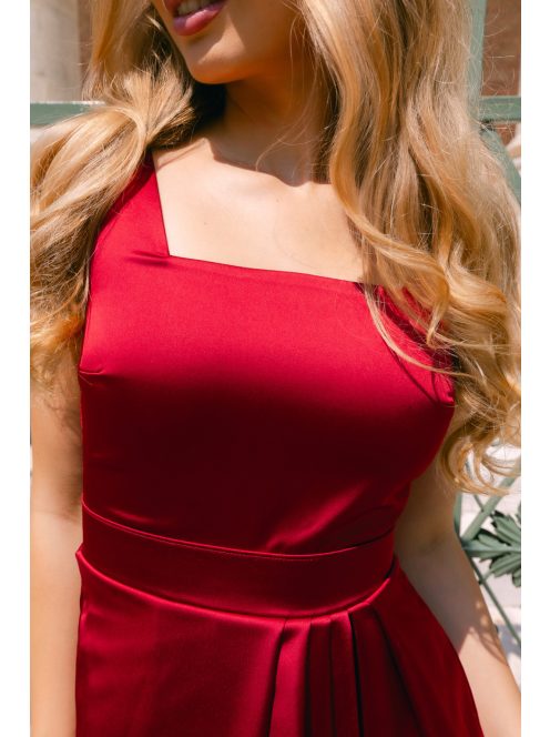 Maya - bordópiros szatén alkalmi ruha átlapolt rakásos szoknyával
