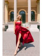 Maya - bordópiros szatén alkalmi ruha átlapolt rakásos szoknyával