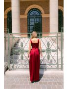 Maya - bordópiros szatén alkalmi ruha átlapolt rakásos szoknyával