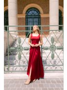 Maya - bordópiros szatén alkalmi ruha átlapolt rakásos szoknyával