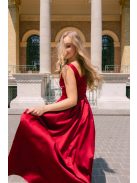 Maya - bordópiros szatén alkalmi ruha átlapolt rakásos szoknyával