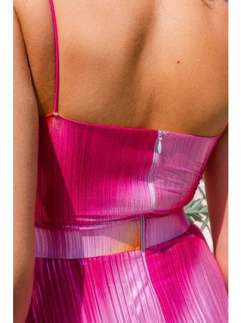 Yvonne - színes pliszírozott midi ruha spagetti pánttal 